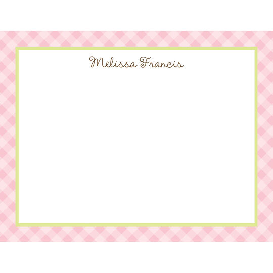 Pink Check Flat Note Cards